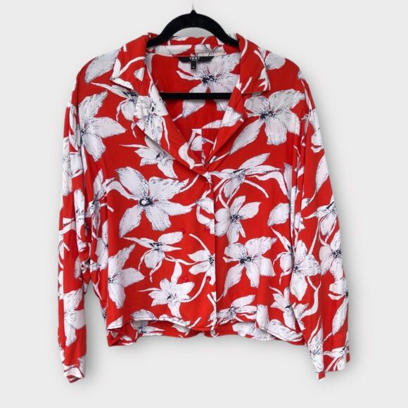 Vero Moda 1987 Red White Floral Button-Up Blouse Size M Vintage Style Shirt - Picture 1 of 8